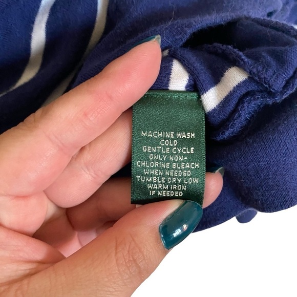 Vneck gold button detail LAUREN navy and white striped cardigan size large - Picture 4 of 6